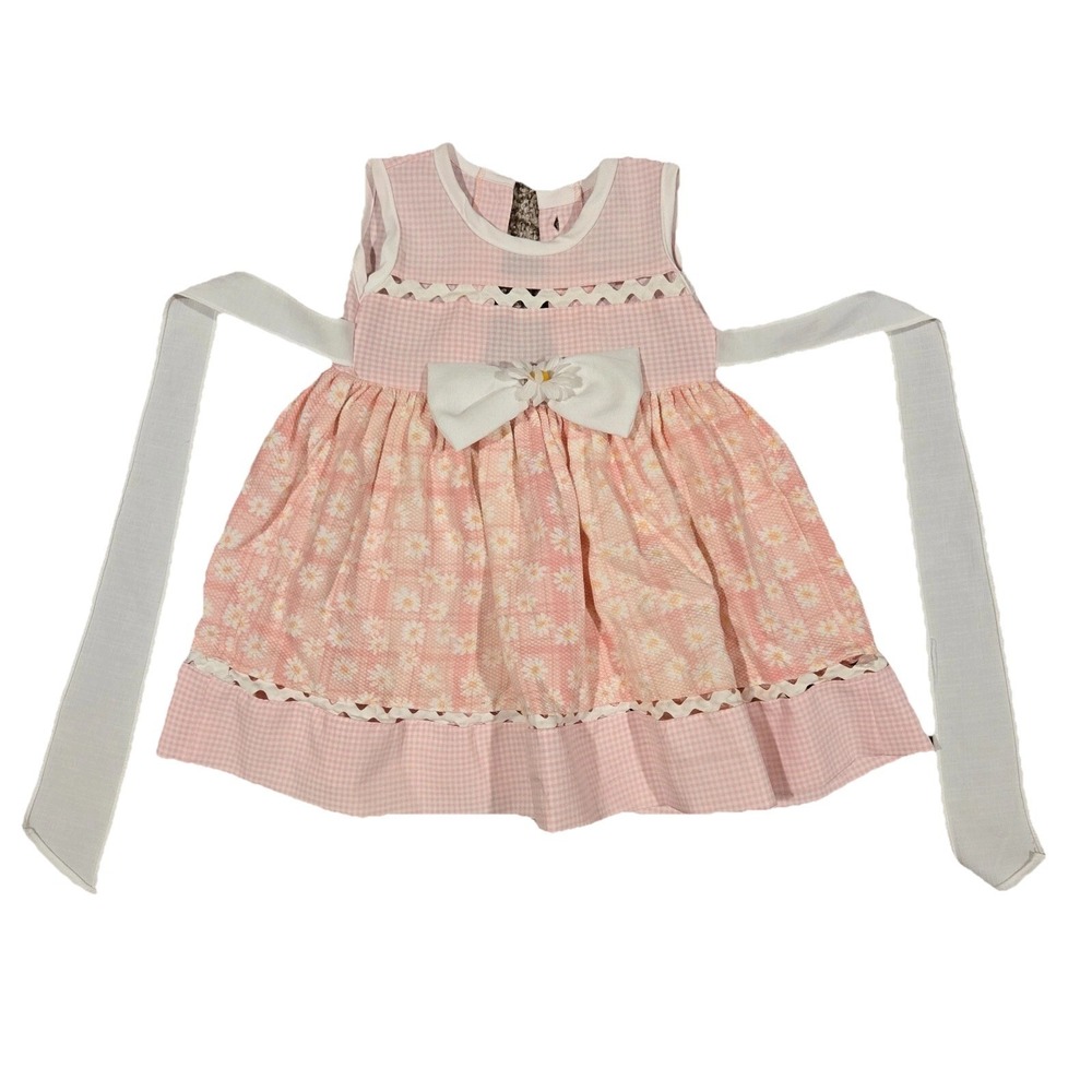 Kids Time Girls Pink White Gingham Seersucker Dress Flowers Easter - Picture 1 of 6